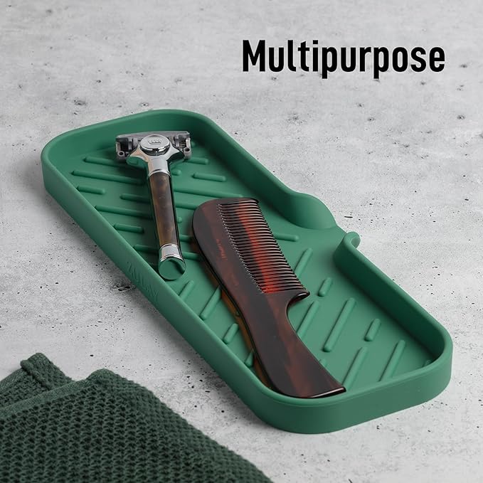 Zulay Kitchen Large Silicone Sponge Holder (12x4) – Flexible Sink Organizer Tray for Kitchen & Bathroom – Multipurpose Soap Dish for Sponges, Makeup, Trinkets & More (Pine Green) - Image 5