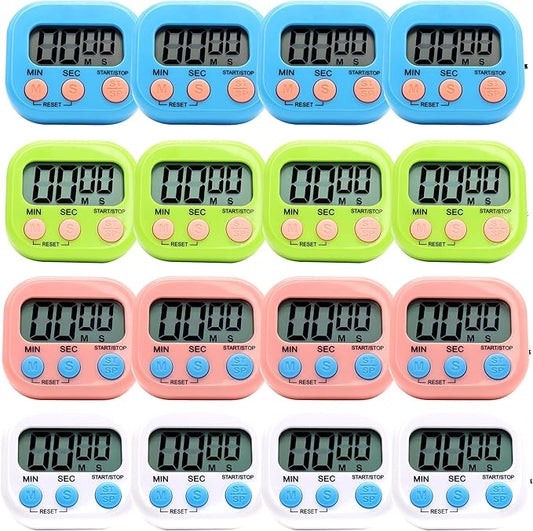 16 Pack Multi-Function Electronic Timer - Kitchen Timer,Magnetic Digital Timers,Big LCD Display, ON/Off Switch,Extensively Use in Cooking,Gym, Meeting, Classroom,Kitchen,Study,Work,Outdoor Activities