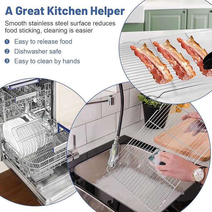 TeamFar Cooling Rack, 16.6” x 11.45” Stainless Steel Wire Baking Rack for Cooking Roasting Grilling, Fit for Oven Pan, Oven & Dishwasher Safe, Non-toxic & Heavy-Duty, 2PCS - Image 6