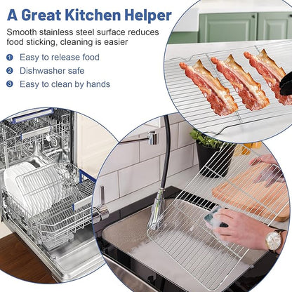TeamFar Cooling Rack, 16.6” x 11.45” Stainless Steel Wire Baking Rack for Cooking Roasting Grilling, Fit for Oven Pan, Oven & Dishwasher Safe, Non-toxic & Heavy-Duty, 2PCS - Image 6