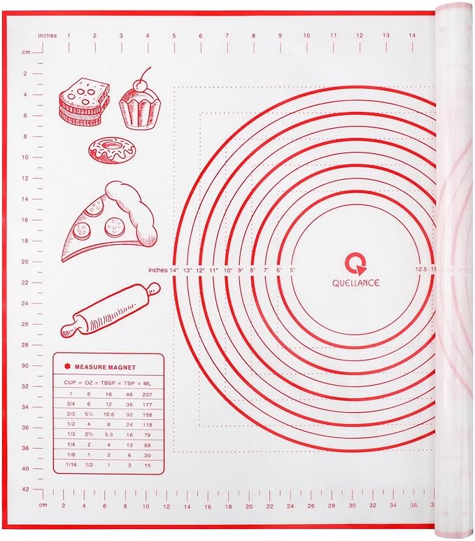 Silicone Baking Mat with Measurements, Pastry Mat for Rolling Out Dough Non-Slip Extra Large, Red, 20" x 28", Fondant Mat by WelcometoQuellance