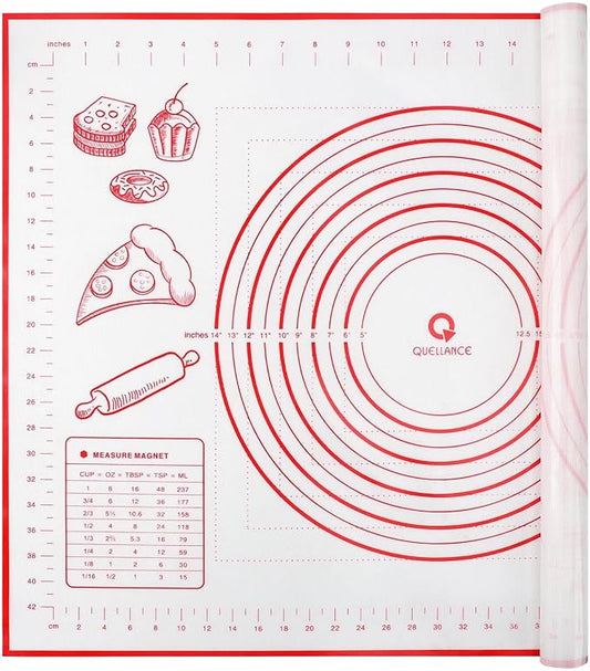 Silicone Baking Mat with Measurements, Pastry Mat for Rolling Out Dough Non-Slip Extra Large, Red, 20" x 28", Fondant Mat by WelcometoQuellance