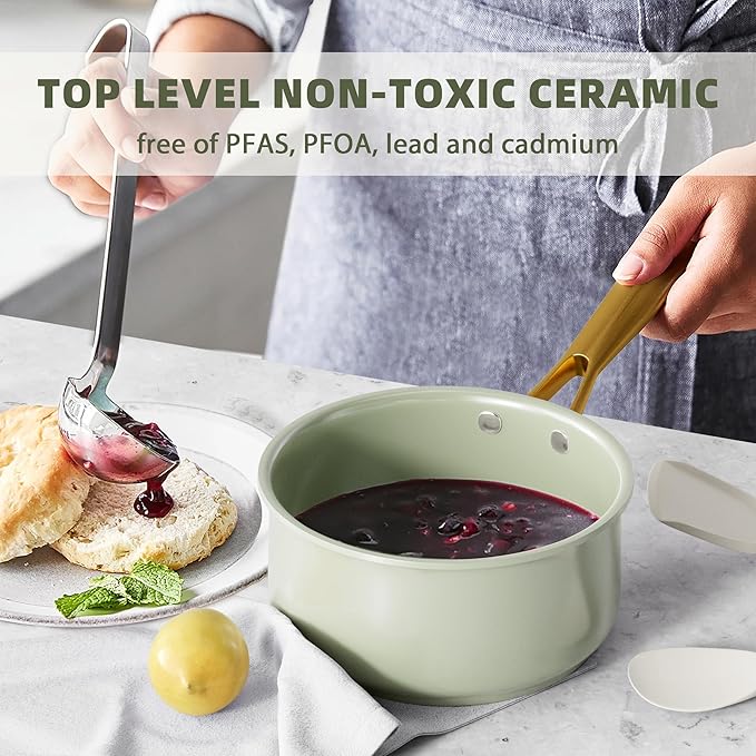 VONIKI Ceramic Cookware Set - Nonstick Pots and Pans With Kitchen Utensils, Non-Toxic, Induction Compatible, Dishwasher and Oven Safe - Image 4