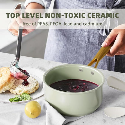 VONIKI Ceramic Cookware Set - Nonstick Pots and Pans With Kitchen Utensils, Non-Toxic, Induction Compatible, Dishwasher and Oven Safe - Image 4