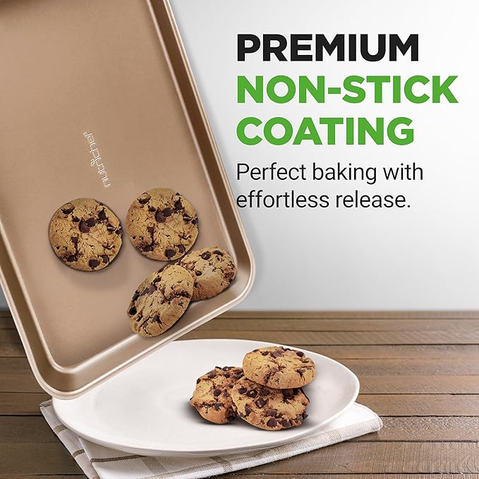 NutriChef 2 Piece Cookie Sheets for Baking, Nonstick Carbon Steel Baking Sheets - Durable, Thick, and Wrap Resistance, Easy to clean, Dishwasher & Oven Safe up to 450F - Image 6