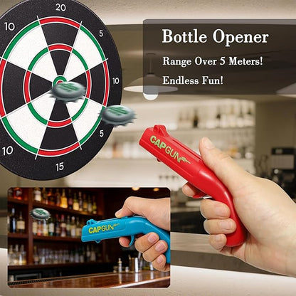 Bottle Opener with Cap Launcher – Funny Shooting Gun for Parties, BBQ, Tailgates – Unique Beer Cap Shooter Gadget for Men – Cool Gifts for Dad, Husband, Him on Birthday, Father's Day(Red+Blue) - Image 5