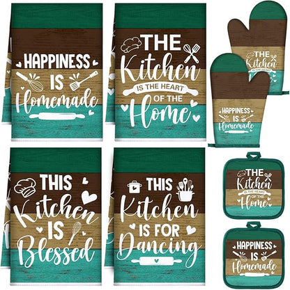 Leinuosen 8 Pcs Kitchen Towels and Oven Mitts Sets Pot Holders Dishcloths Set Kitchen Decorative Accessories Absorbent Potholders Heat Resistant for Chef Baking Cooking by Leinuosen