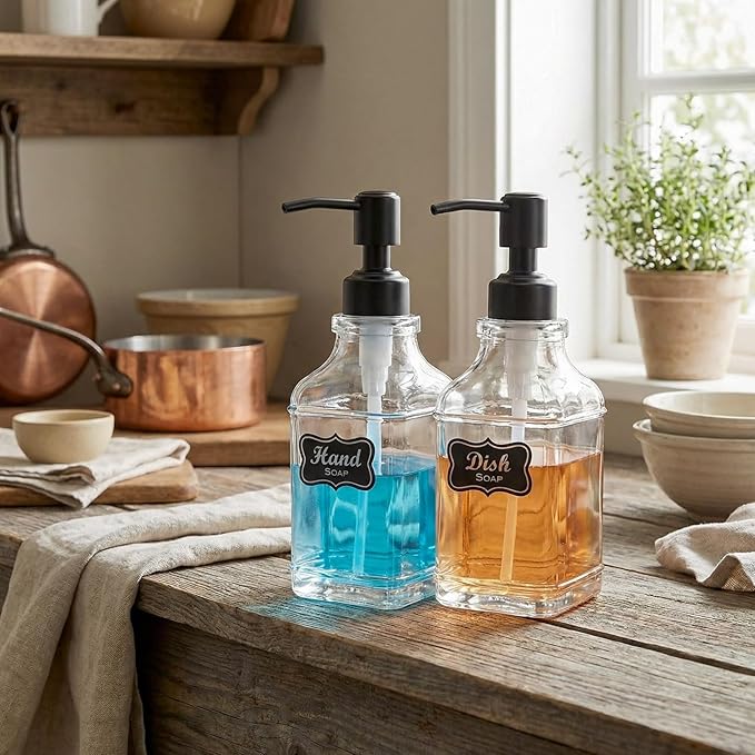 JASAI 2Pack Glass Soap Dispenser with Black Rust Proof Pump, Refillable Dish Soap Dispenser with for Kitchen and Bathroom. - Image 5