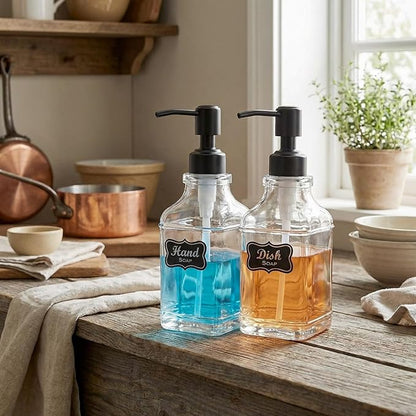JASAI 2Pack Glass Soap Dispenser with Black Rust Proof Pump, Refillable Dish Soap Dispenser with for Kitchen and Bathroom. - Image 5