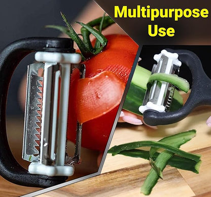 Julienne Peeler (3 Blades, 360° Rotating) Y Peelers for Potato Vegetable Carrot Cucumber & Fruits – Multifunction Stainless Steel Blades, Anti Slip Handle