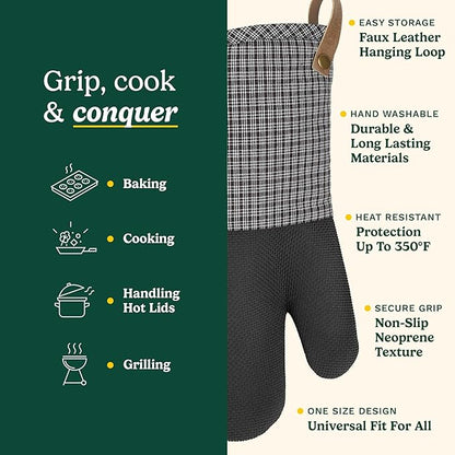 Cuisinart Heritage Kitchen Oven Mitts – Heat-Resistant Kitchen Mitts for Oven with Non-Slip Neoprene Palm, Long Cuff, and Cotton Filling – Durable Oven Gloves for Cooking, Baking, & Grilling - Image 5