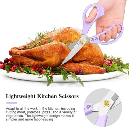 All Purpose Kitchen Scissors, Kitchen Shears Heavy Duty - Dishwasher Safe Food Scissors- Multipurpose Cooking Shears for Meat Poultry Food, Herbs, and Fish, Comfort Grip Handles, Purple