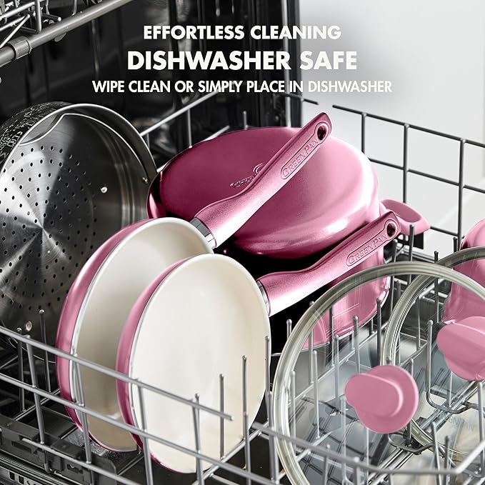 GreenPan Rio Healthy Ceramic Nonstick 8" Frying Pan Skillet and Silicone Spatula Set, Soft Grip Handle, Breaktfast Meal Set, PFAS-Free, Dishwasher Safe, Oven Safe, Pink - Image 7