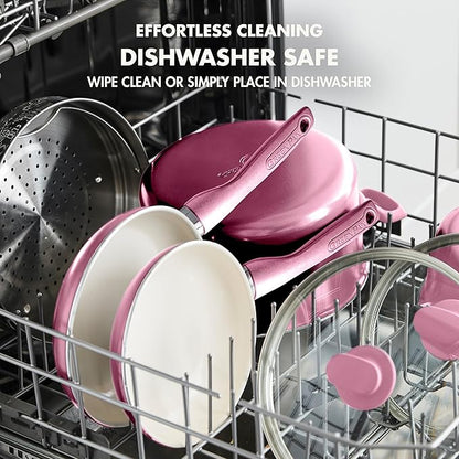 GreenPan Rio Healthy Ceramic Nonstick 8" Frying Pan Skillet and Silicone Spatula Set, Soft Grip Handle, Breaktfast Meal Set, PFAS-Free, Dishwasher Safe, Oven Safe, Pink - Image 7