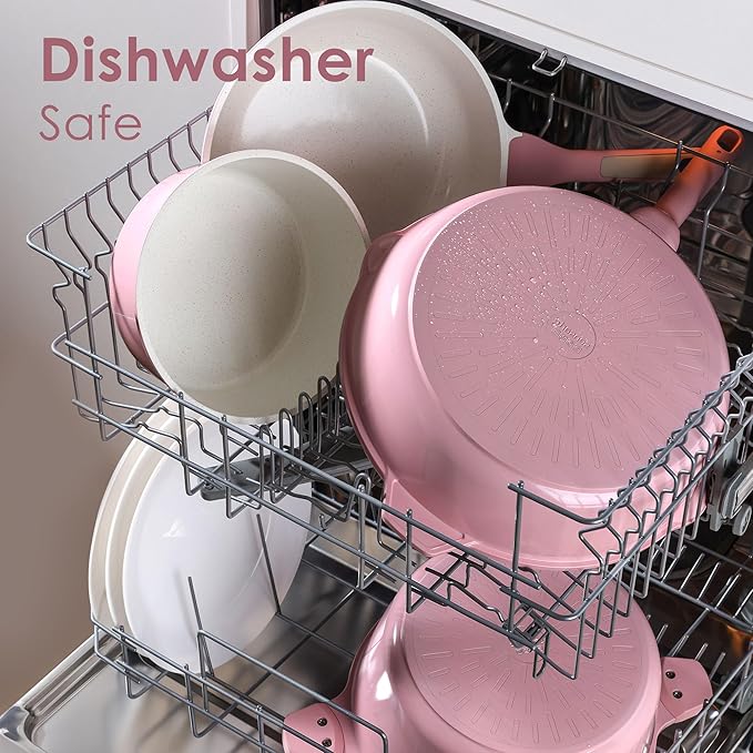 SENSARTE Nonstick Ceramic Cookware Set Large 13-Piece, Healthy Pots and Pans Set Dishwasher Safe, Non-toxic Kitchen Cooking Set with Stay-Cool Handles, Induction Compatible, PFAS Free, Pink - Image 3