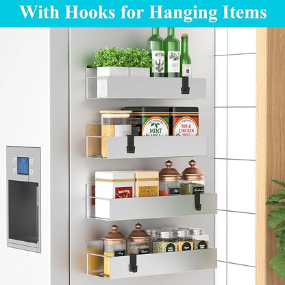 HuggieGems 4 Pack Magnetic Spice Storage Rack Organizer for Refrigerator and Oven, Silver Fridge Organizers and Storage - Image 2