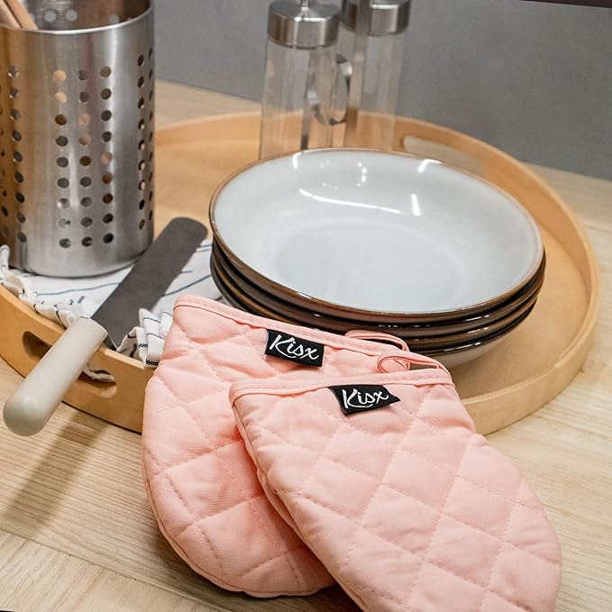 Pink Silicone Oven Mitts & Pot Holders Set - Heat Resistant, Mini Kitchen Gloves for Cooking