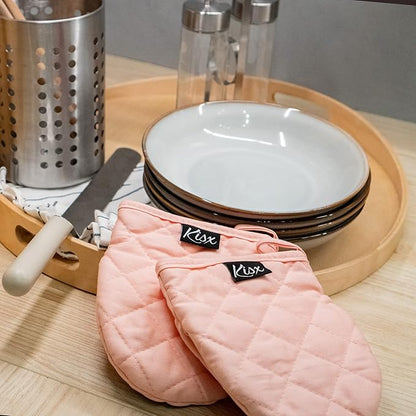 Pink Silicone Oven Mitts & Pot Holders Set - Heat Resistant, Mini Kitchen Gloves for Cooking