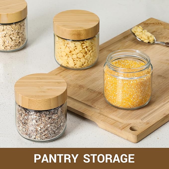 NETANY 4-pack 10oz Glass jars with Airtight Lids, Overnight Oats Containers with Bamboo Lids, Wide mouth Mason Salad jars, Glass Food Storage Containers for Snacks Yogurt Spice Sugar - Image 7