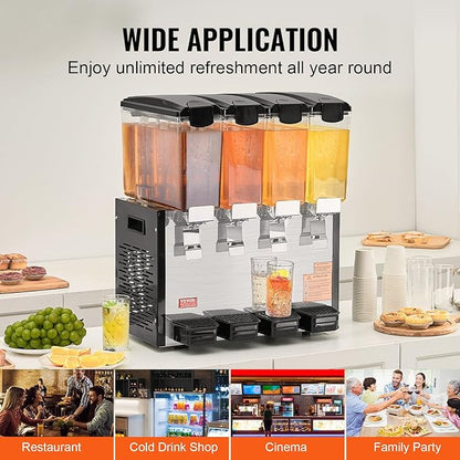 VEVOR Commercial Beverage Dispenser, 4 Tanks 10 L / 10.6 QT Per Tank Juice Dispenser, 430W Stainless Steel Ice Tea Drink Machine with 45°F-54°F Cooling Temperature, for Cold Drink Restaurant Bar Party - Image 6