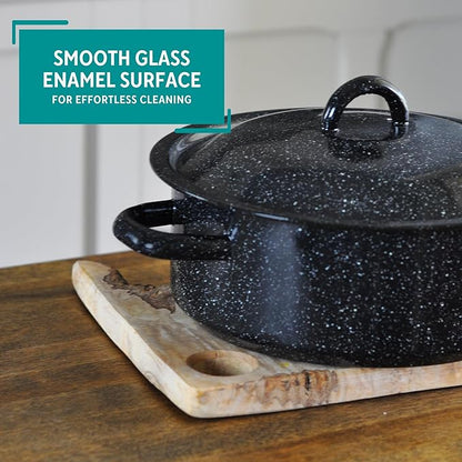 Mirro 4.5 Quart Traditional Vintage Style Black Speckled Enamel on Steel Dutch Oven with Lid, (MIR-10701) - Image 6