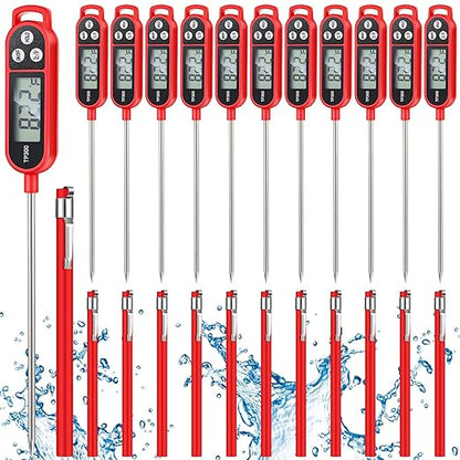 Copkim 12 Pcs Meat Food Thermometer Food with Probe Water Liquid Instant Read Digital Thermometer Kitchen Cooking Supplies for Cooking BBQ Milk Yogurt (Red) by Copkim