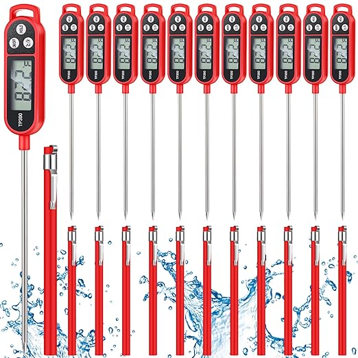 Copkim 12 Pcs Meat Food Thermometer Food with Probe Water Liquid Instant Read Digital Thermometer Kitchen Cooking Supplies for Cooking BBQ Milk Yogurt (Red) by Copkim