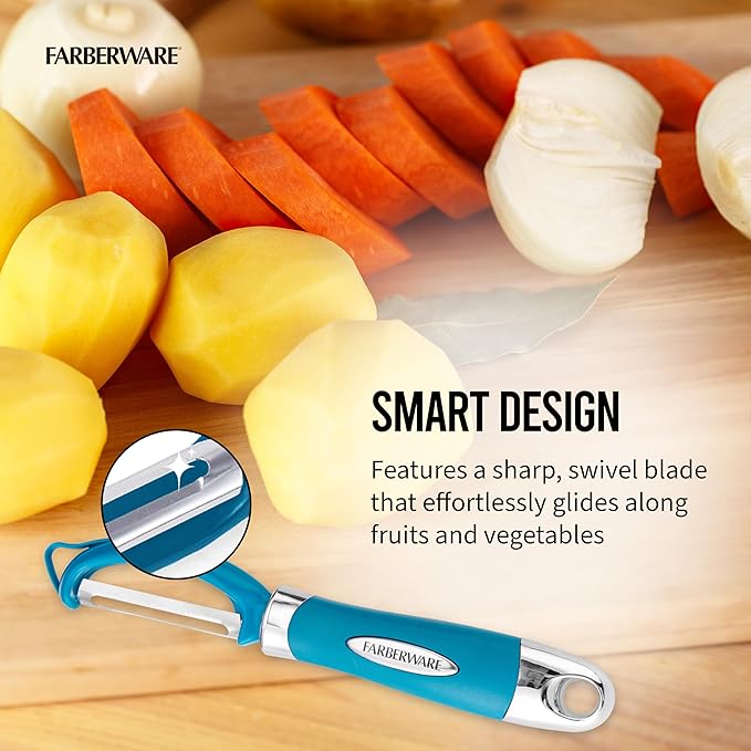 Farberware Euro Peeler, a Kitchen Essential for Quick and Easy Peeling of Produce, Chocolate, Cheeses and More, Features Hang-Hole for Easy Storage, Dishwasher Safe, Dark Teal - Image 4