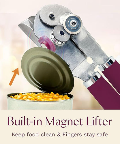 Premium Multifunction Magnetic Manual Can Opener and Bottle Opener, Heavy Duty Stainless Steel Sharp Cutting Blade and Oversized Easy Turn Knob, Soft-Touch Handle, Kitchen Use, Mauve - Image 7
