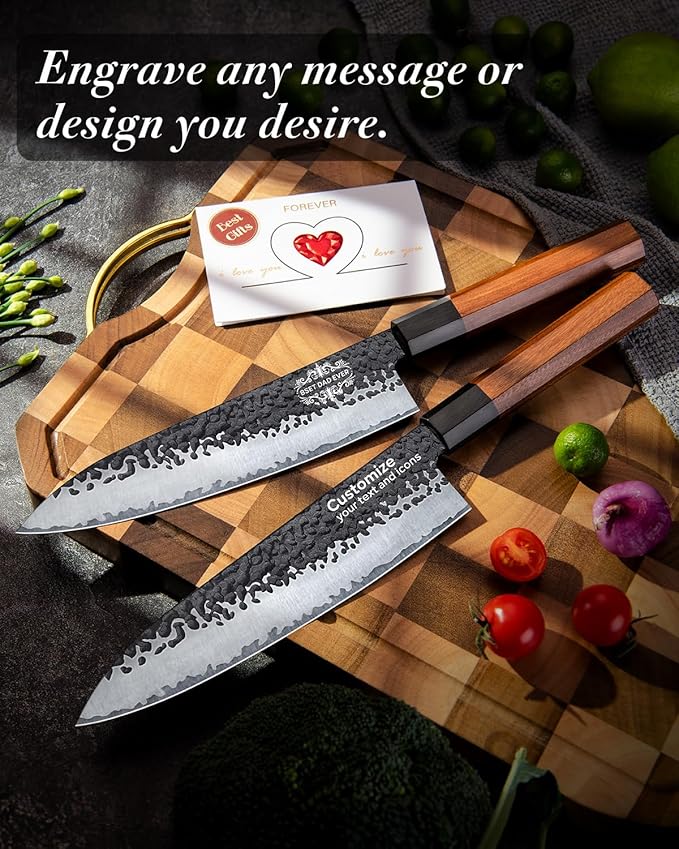 FAMCÜTE Personalized Gifts for Men Engraved Custom Japanese Knife, Hand Forged High Carbon Steel Chef Knife With Rosewood Handle, Birthday Day Gifts for Your Loved Ones (Sandalwood Gift Box) - Image 3