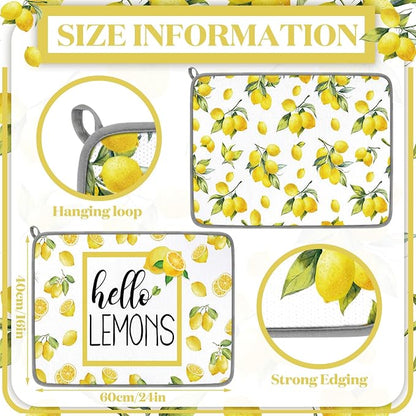 Zonon Dish Drying Mat for Kitchen Counter 16 x 24 Microfiber Absorbent Dish Drainer Rack Pads Fast Dry Mat Vintage Kitchen Decorations(Lemon) - Image 3