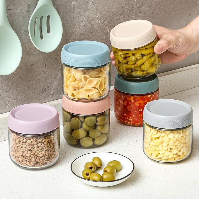 NETANY 6-pack 10oz Glass jars with Airtight Lids, Overnight Oats Containers with Lids, Wide mouth Mason Salad jars, Glass Food Storage Containers for Snacks Yogurt Spice Sugar - Image 5