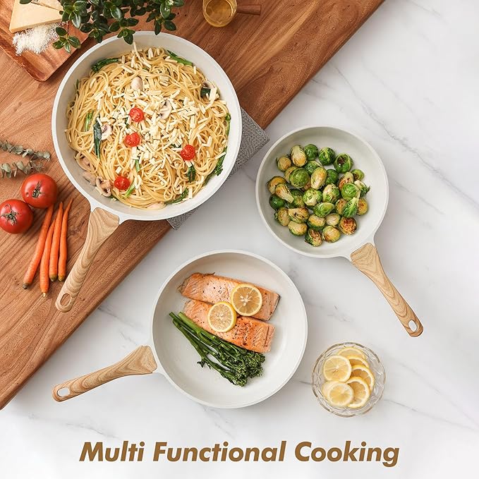 SENSARTE Nonstick Frying Pan Skillets, White Ceramic Coating Omelette Pans, Healthy Cookware Chef's Pan, Free of PTFE & PFAS (9.5+11+12.5 Inch) - Image 5