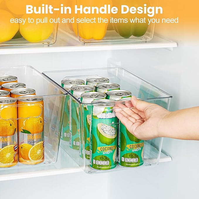 YIHONG Clear Plastic Storage Organizer Bins, 4 Pack Pantry Food Storage Bins with Handle for Kitchen,Refrigerator, Freezer,Cabinet Organization and Storage - Image 5