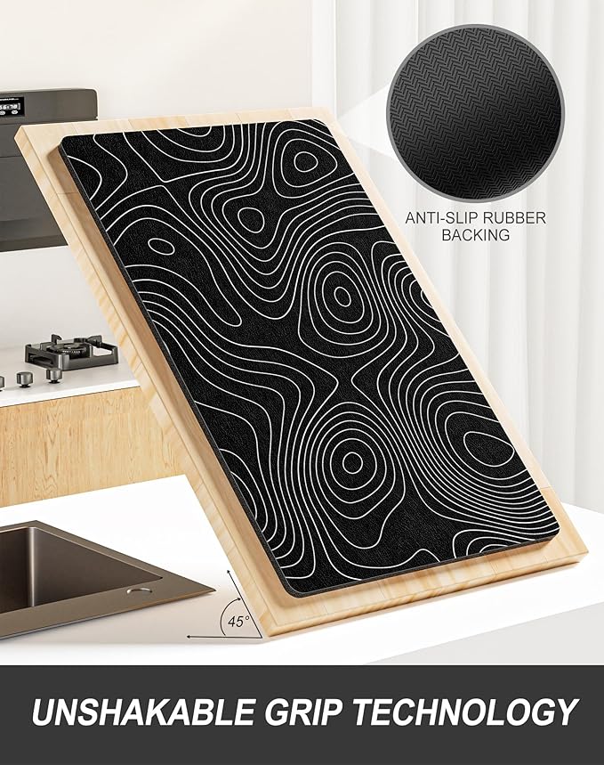 Rnivvi Dish Drying Mat for Kitchen Counter, XL 15 x 24" Cute Marble Super Absorbent Draining Pad, Non-Slip Heat Resistant Coffee Bar Mats for Coffee Machine Station Accessories, Line Art Dish Rack Pad - Image 5