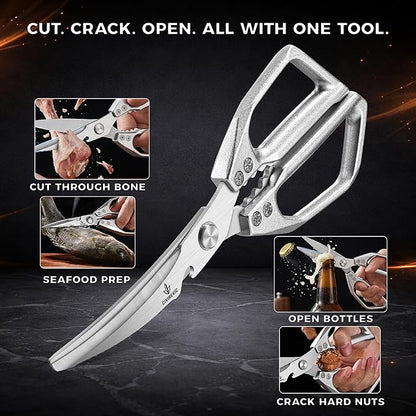 Heavy Duty Kitchen Shears for Bone Cutting, 2 Pack Ultra Sharp Poultry Scissors, Stainless Steel Kitchen Scissors for Chicken, Meat & Fish, Dishwasher Safe, Non-Slip Grip