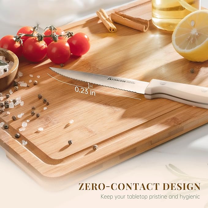 Astercook Steak Knives, Steak Knives Set of 8, High Carbon Stainless Steel Steak Knife Set with Full Tang Handle, Dishwasher Safe Serrated Knife, Elegant Cream White Mothers Day Gifts