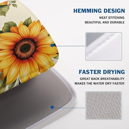Spring Summer Dish Drying Mat 18x24 Inch Absorbent Reversible Sunflower Drying Mat Sunflower Bee Dish Drying Rack Mat Yellow Summer Themed Dish Drainer Mat for Kitchen Counter Coffee Bar