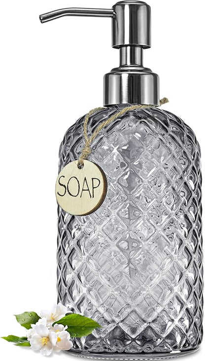 JASAI 18Oz Gray Glass Soap Dispenser with Rust Proof Pump, Refillable Kitchen soap Dispenser for Dish Soap, Bathroom Soap Dispenser for Dispense Hand soap, Lotion. by JASAIHOME
