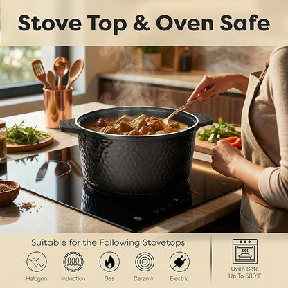 Gotham Steel Hammered 5 Qt Lightweight Dutch Oven Pot with Lid & Holders, Ceramic Non Toxic, Oven Safe & Even Heat Retaining Dutch Oven for Bread Baking Sourdough, Soup, 70% Lighter than Cast Iron - Image 7