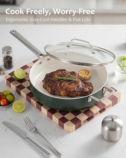 Pots and Pans Set - Nonstick Creamic Kitchen Cookware Sets Non Toxic Cookware Set With Dutch Oven, Frying Pan, Saucepan, Sauté Pan, Cooking Utensils Set, Pots and Pans for Cooking Set Gifts - Image 7