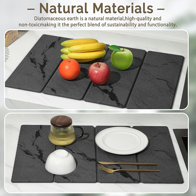 Large Stone Dish Drying Mat for Kitchen Counter, 2 PCS Quick Dry Stone Mats, Foldable Water Absorbing Diatomaceous Earth Drying Dishes Pad for Countertop Bottles Utensils Cup(Dark gray 24"x16"&8"x4") - Image 8