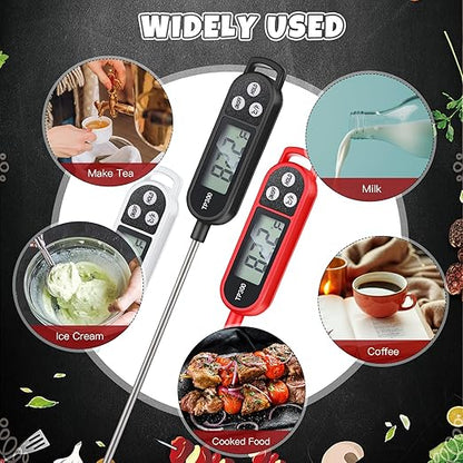 Copkim 12 Pcs Instant Read Meat Thermometer with Long Probe 9.65 Inch Kitchen Cooking Food Candy Waterproof Digital Thermometer for BBQ Water Milk Yogurt Liquid Cooking (Black,White,Red) - Image 6