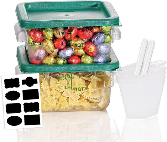 2QT NSF Food Storage Containers: 2 PCS [Food Grade][Hot&Cold Resistant] Commercial Clear Square Food Storage Containers with Scales Handles for Home Restaurant Kitchen Proof Dough(BPA FREE-GREEN) by SVKLHY