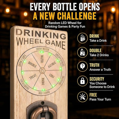Magnetic Bottle Openers with Catcher, Wall Mounted Wooden Beer Bottle Opener with Game Roulette, Traceless Corkscrew, Home Bar Accessories for Kitchen, Outdoor, Ideal Beer Gifts for Men (Style 11)