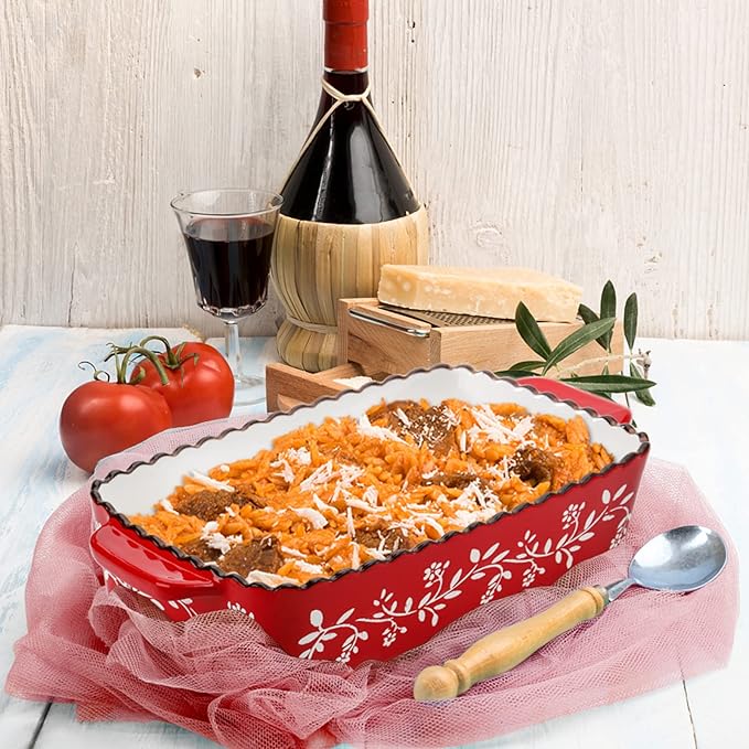 AVLA 3 Pack Ceramic Bakeware Set, Porcelain Rectangular Baking Dish Lasagna Pans for Cooking, Kitchen, Casserole Dishes, Cake Dinner, 12 x 8.5 x 6 Inches of Baking Pans, Banquet and Daily Use, Red - Image 6