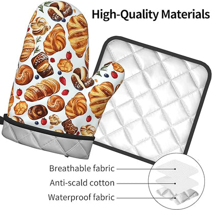 Oven Mitt and Pot Holders Sets - Food Oven Gloves Hot Pads Set of 2 Bread Kitchen Mitts for Cooking BBQ Baking Grilling - Image 4