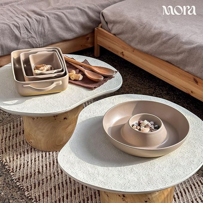 Mora Ceramic Set of 2 Baking Dishes For Casserole, Banana Bread, Brownies, Broiling, Roasting, and Baking. 7x11 in and Loaf Pans - Porcelain Serving Bakeware from Oven to Table. Freezer Safe - Mushroom - Image 7