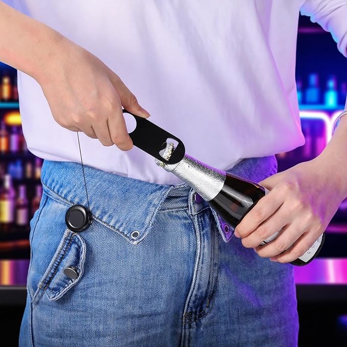 Honoson 8 Pieces Retractable Bottle Opener Bartender Flat Beer Opener with Round Badge Reel Clips Holder for Kitchen Restaurant Home Supplies Party Gifts (Classic,Black and White) - Image 4