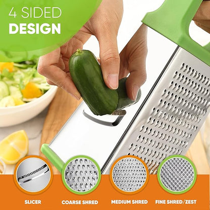 Spring Chef Green Professional Stainless Steel XL Parmesan Cheese Grater with Handle - 4 Sided Box Grater for Kitchen - Dishwasher Safe Food Shredder for Carrot, Potato, Vegetables, Ginger, Hash Brown - Image 6